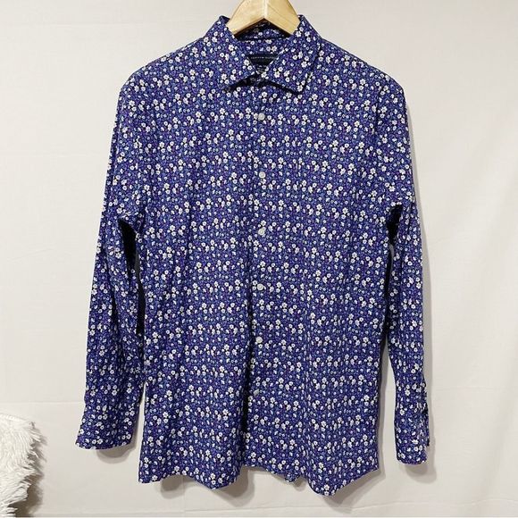 L Mini Floral Print Blue Purple White Button Down Shirt Tommy Hilfiger - Picture 1 of 8